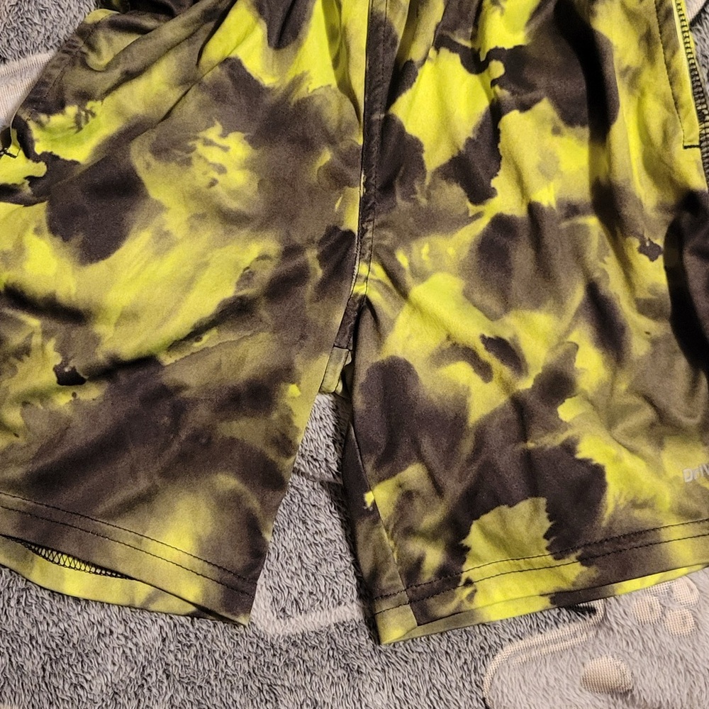 Athletic Works Neon Yellow and Black Tie-Dye Shorts